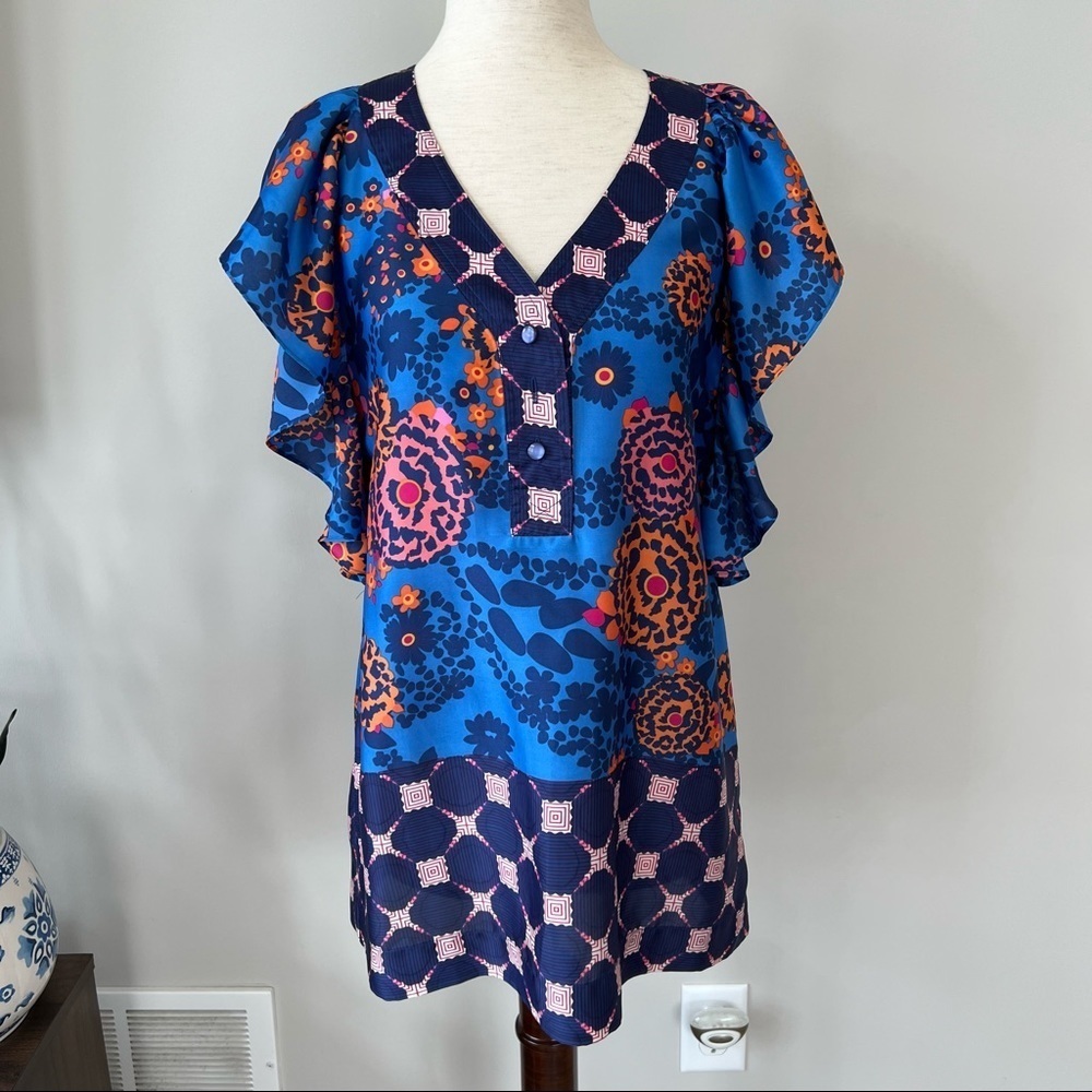 Like New! Fei Mixed Print Floral and Ruffle Sleeve Top - Picture 3 of 8